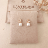 Aretes Perla Hojas - Colección Acero
